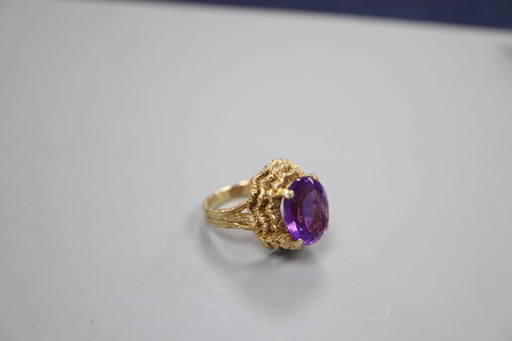 A 9ct gold faceted amethyst dress ring, finger size N/O